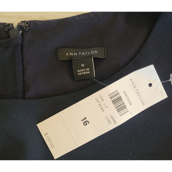 Ann Taylor Pleated Waist Sleeveless Dress Navy Blue NEW 16 Career Office Staple - Picture 5 of 8